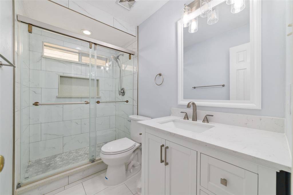 Updated secondary 3 piece bathroom