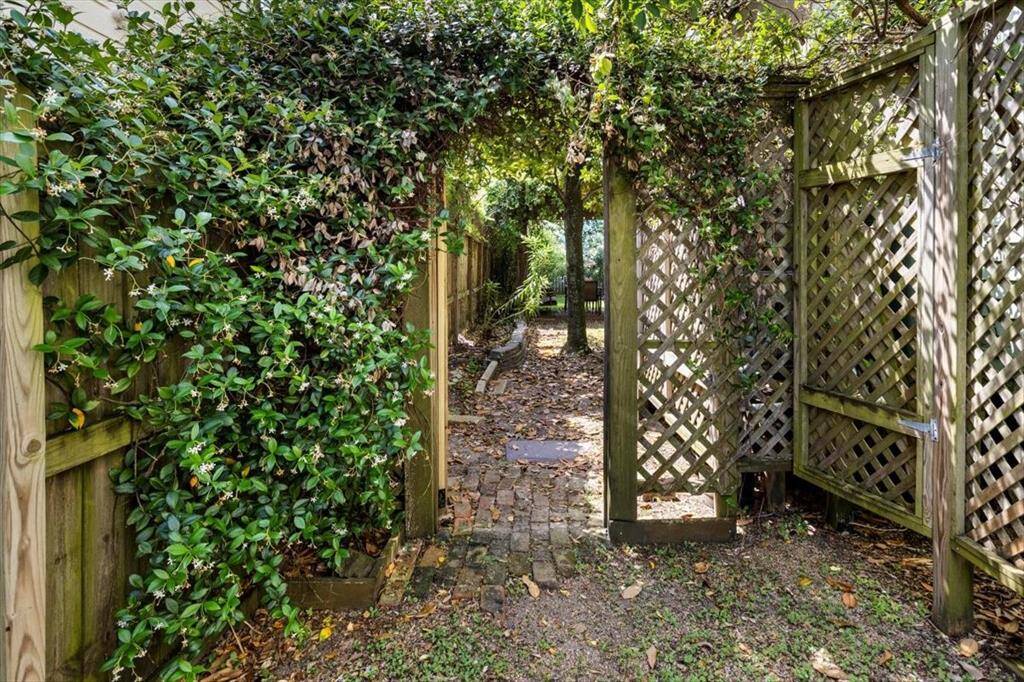 Jasmine blooming around the beautiful entry into the backyard oasis.