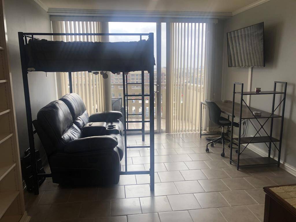 Double recliner under loft bed, small microwave