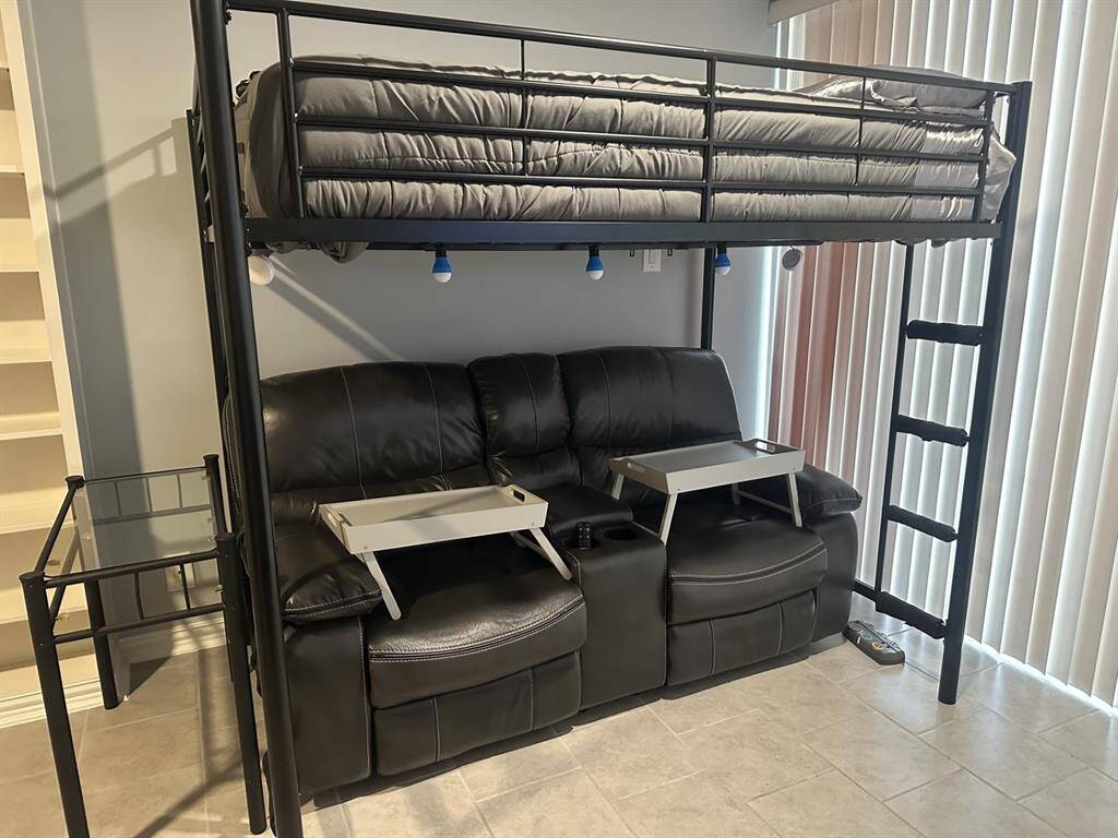 Dining trays provided, side table, book shelves