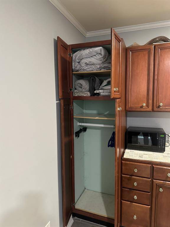 Closet and shelved in loft bedroom