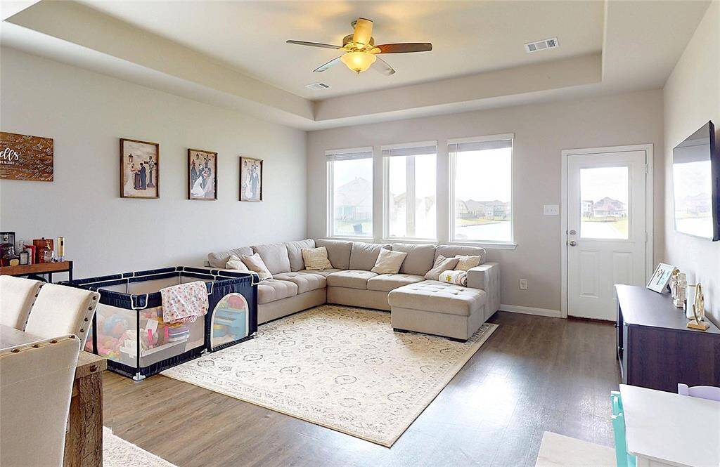 Beautiful view of the backyard oasis from the large living room windows