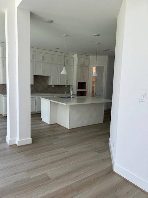 Rep photo of the kitchen which offers lots of cabinets and a huge island.