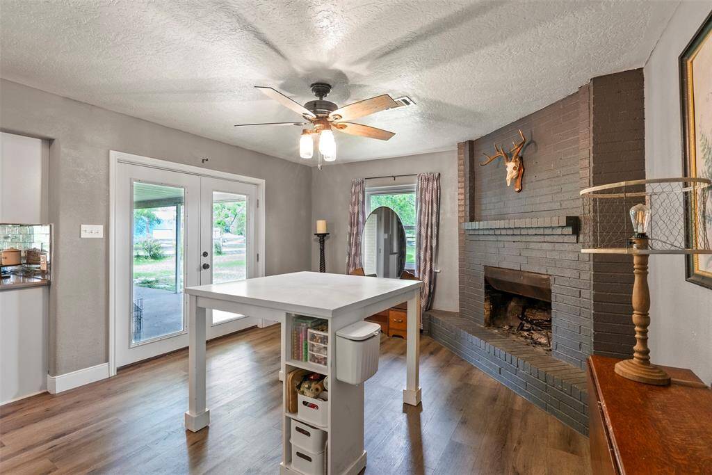 Wood burning fireplace.