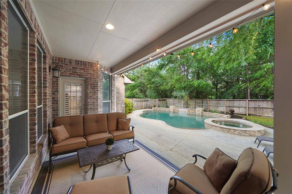 A large covered patio.