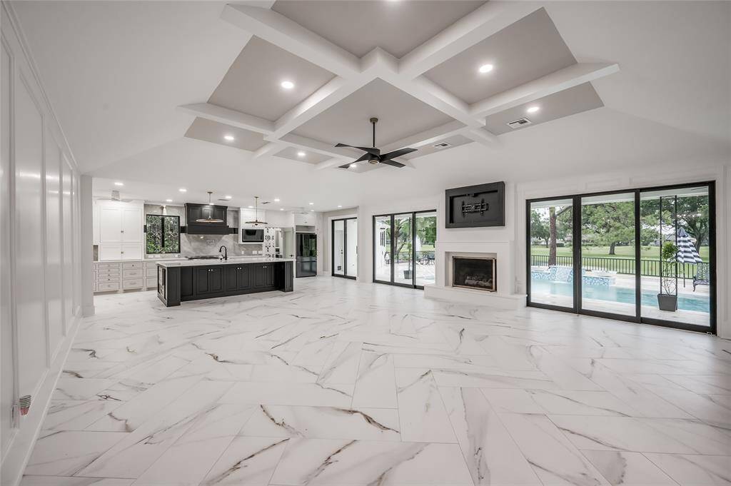 GREAT ROOM with spectacular coffered ceiling and fabulous views.
