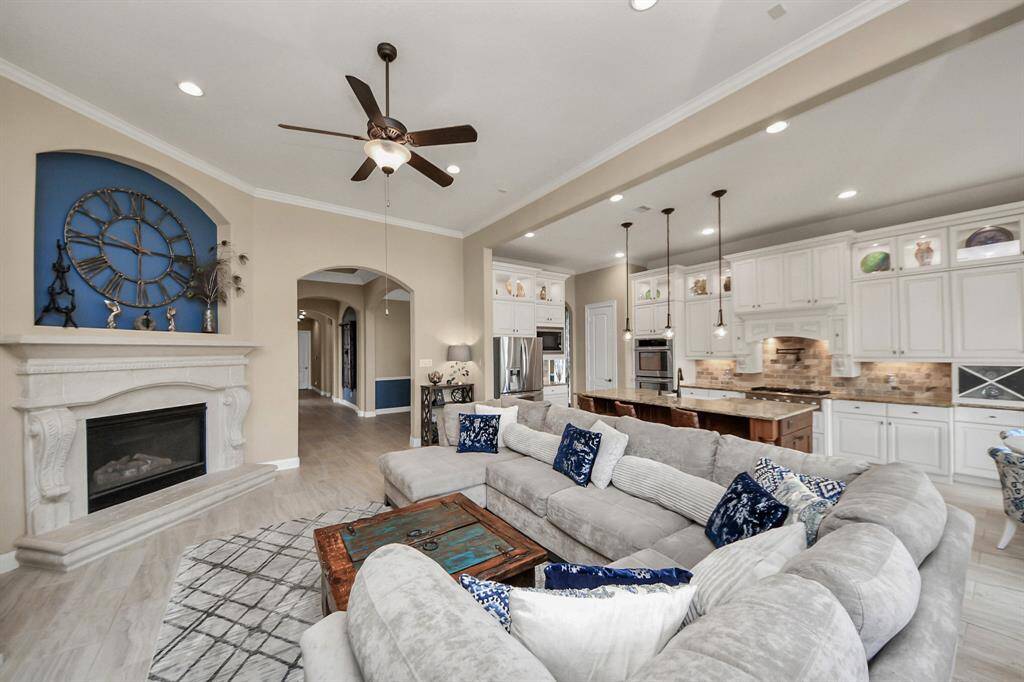 Family Room open to the Kitchen and Dining Room.