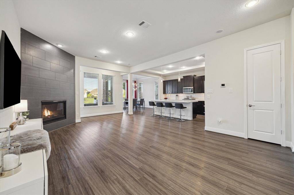 The living area features surround sound.