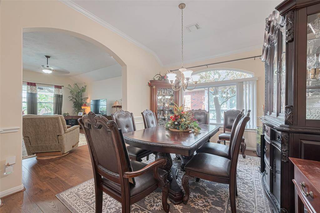 The formal dining room offers a refined space for entertaining