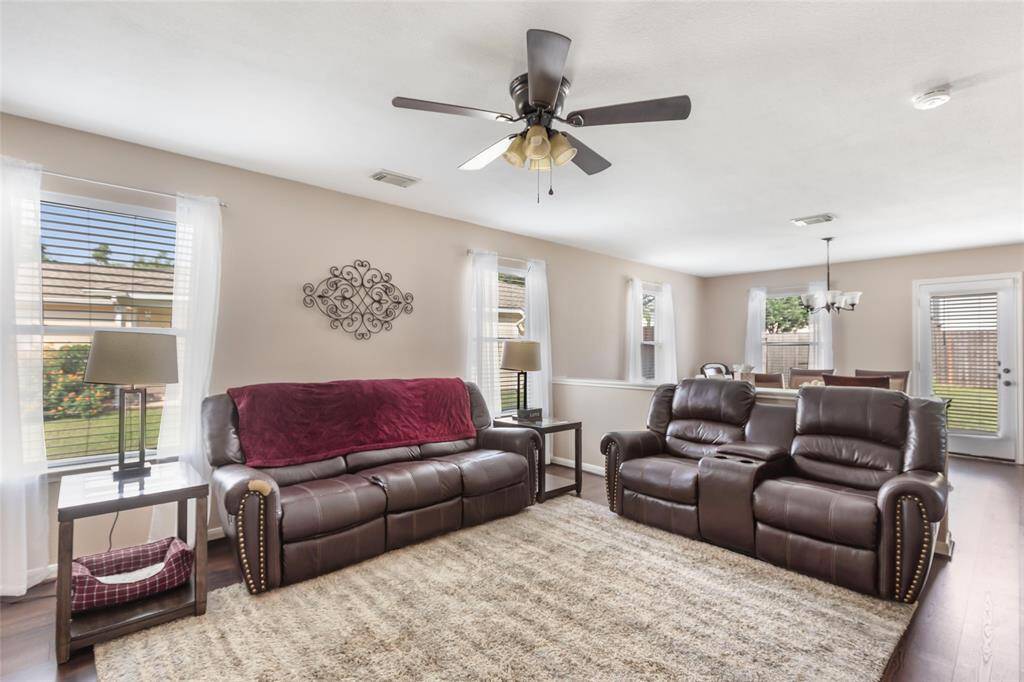 Family room is light and bright. Open to the dining area.