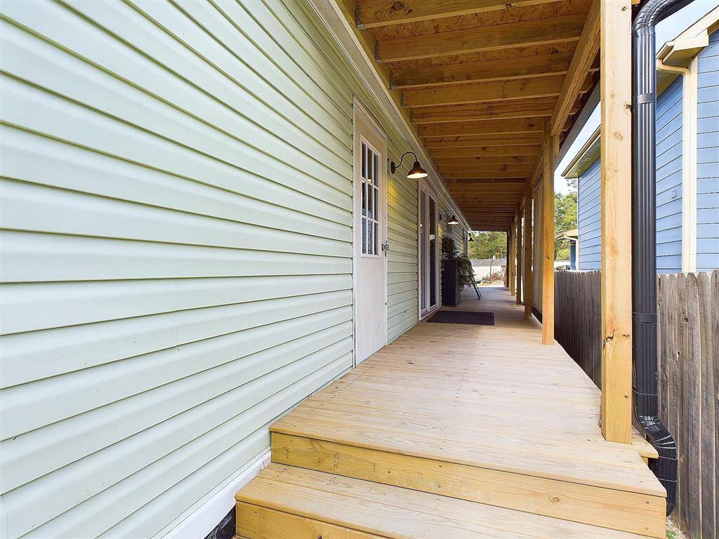 Covered patio with access from dining and Primary