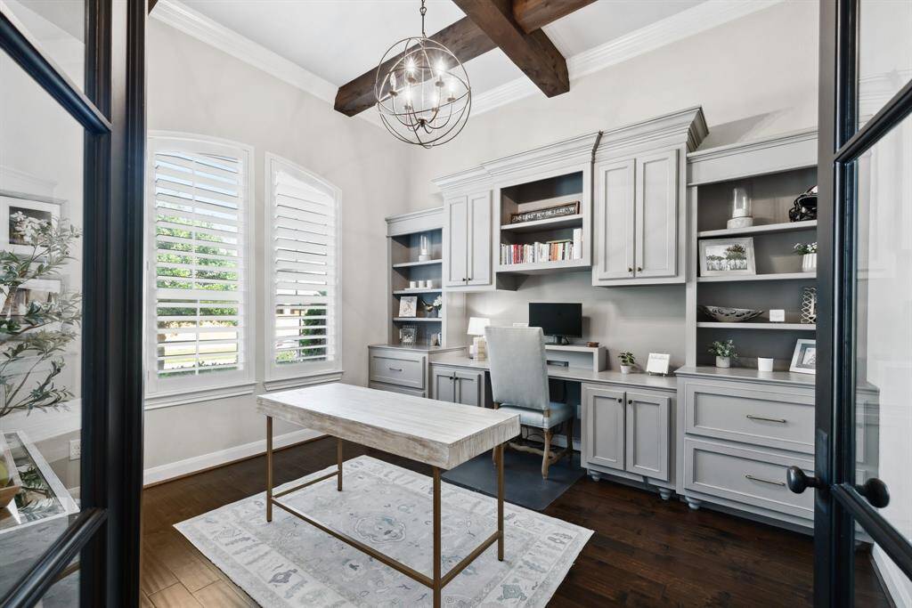 Custom wooden beams in study