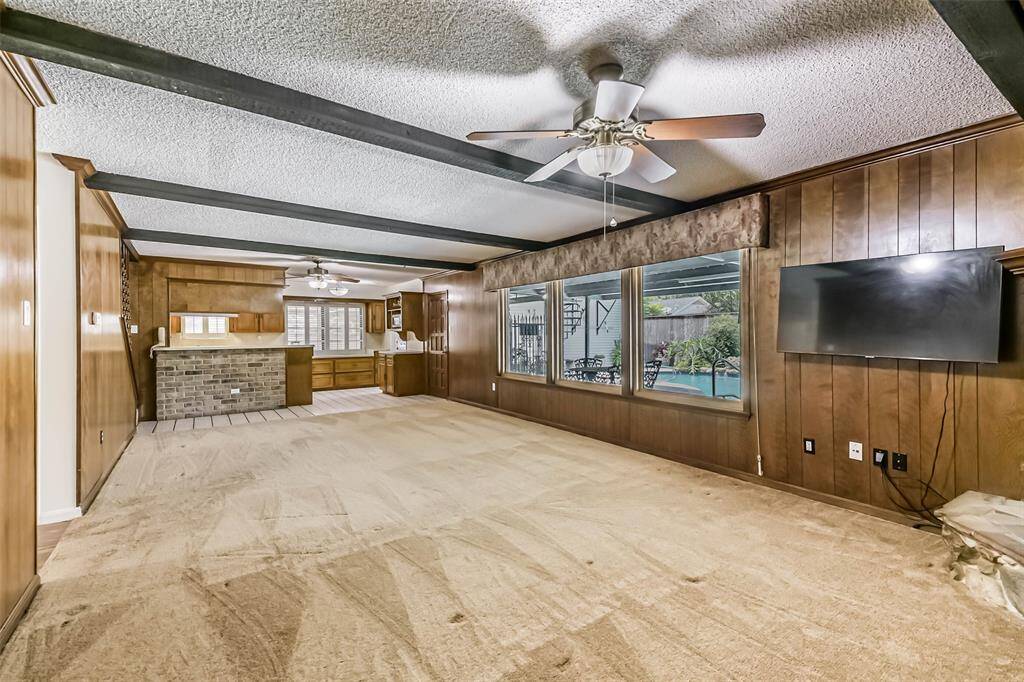 view from living room into kitchen