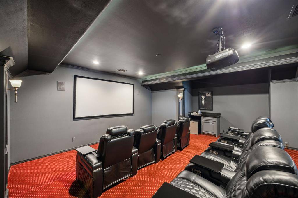 This spacious, theater-style media room is designed for the ultimate cinematic experience. Its dark walls create the perfect ambiance for immersive viewing, while the generous size allows for flexible seating arrangements and a full entertainment setup. Though the recliners and projector are not included in the sale, they offer a clear vision of the exceptional home theater you can create in this impressive space, ideal for movie nights, gaming, or hosting guests in comfort and style.