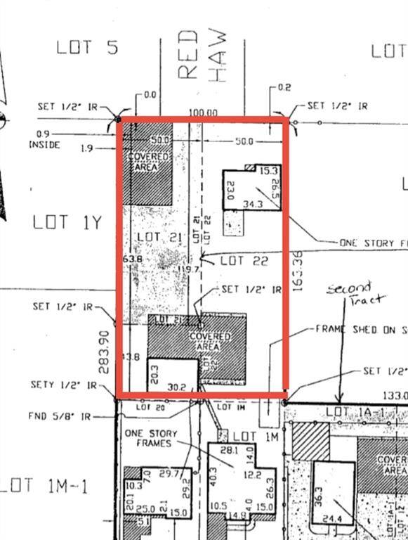 From old survey shows current structures. BUYER WILL HAVE TO PURCHASE NEW SURVEY for Lot 21 & 22