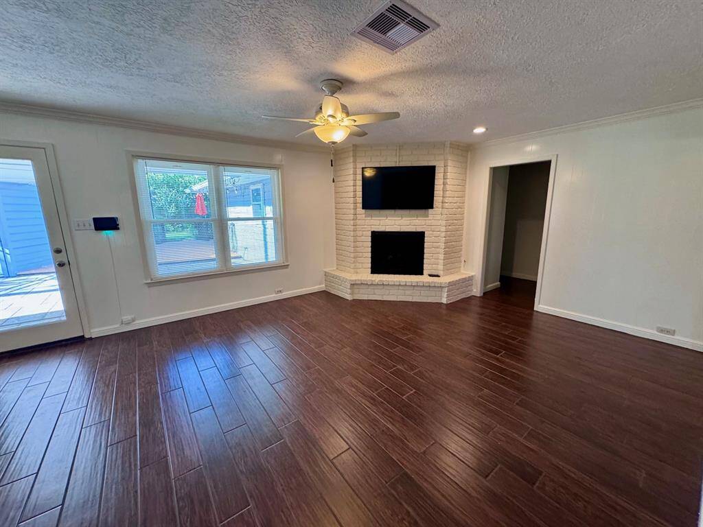 Family room with fireplace