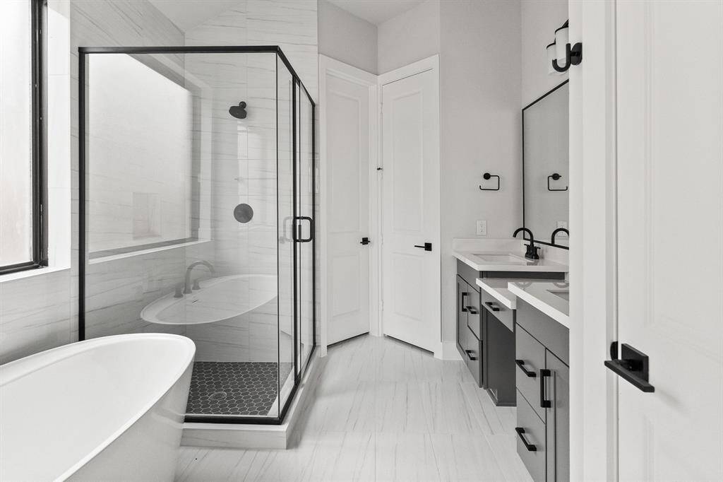 Free standing tub, vanity space, tile mudset main shower area