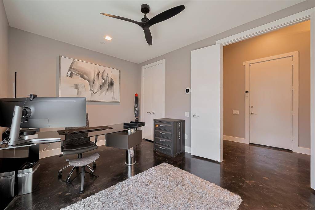 Black remote controlled fan and LED recessed lighting with dimmers