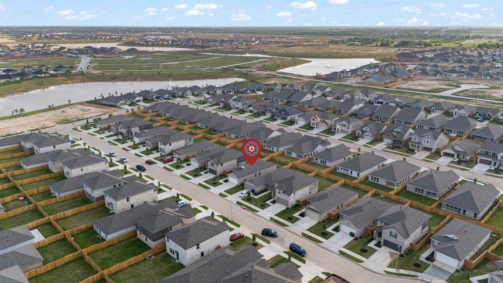 Aerial view of street.