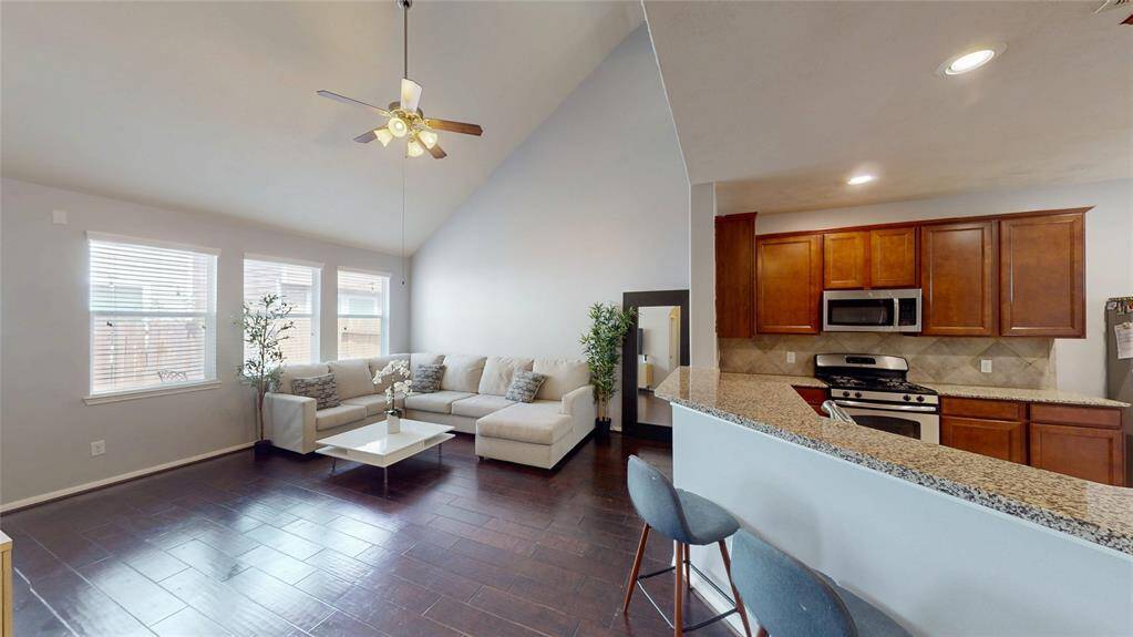 Living Room with Vaulted Ceiling