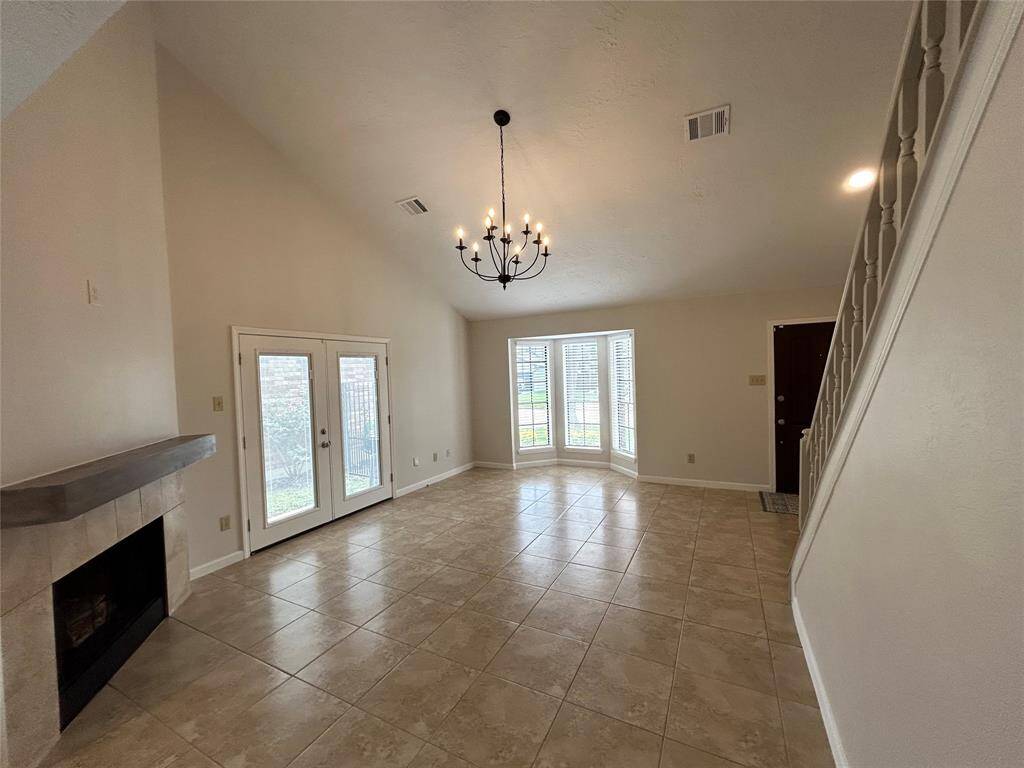 New lighting fixtures, Decorative Fireplace with Gas logs. French doors to your backyard