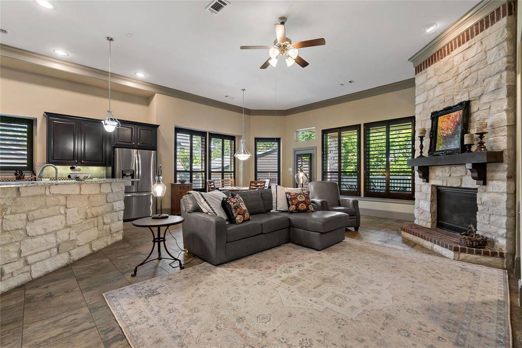 Another view of the living room shows the completely open area between the kitchen and breakfast area. Great for entertaining