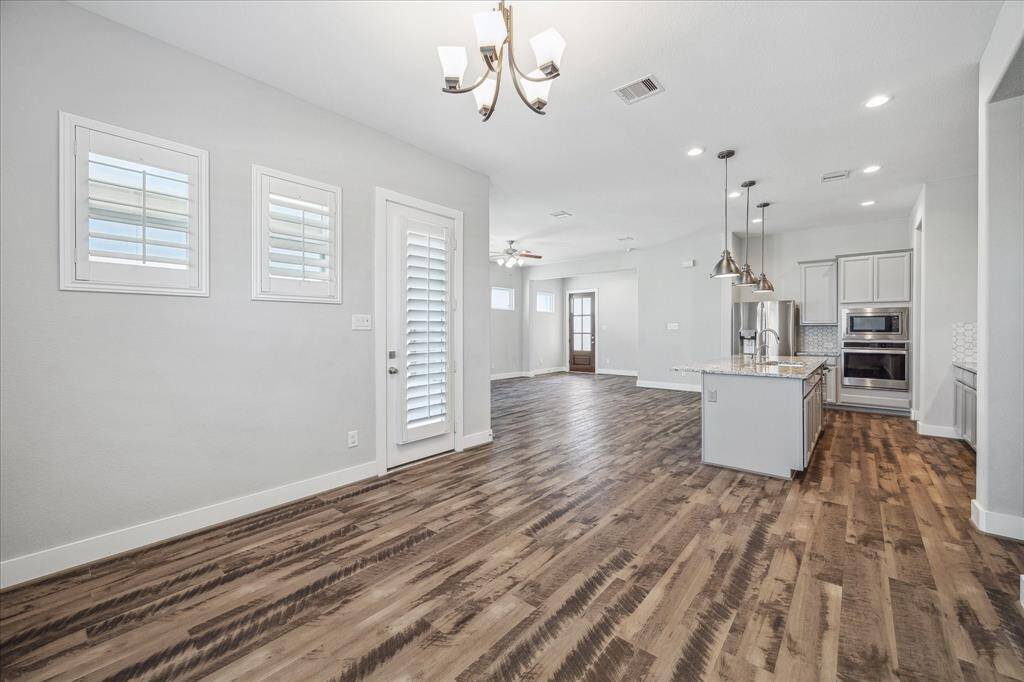 View from dining room to kitchen.