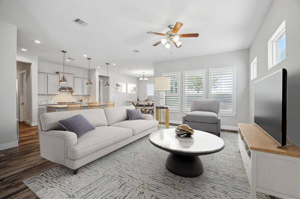 Virtually staged Living Room.