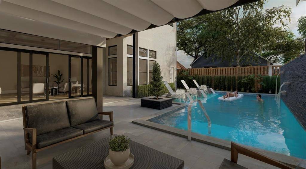 Rendering to show pool design in back yard. Pool not included in the home.
