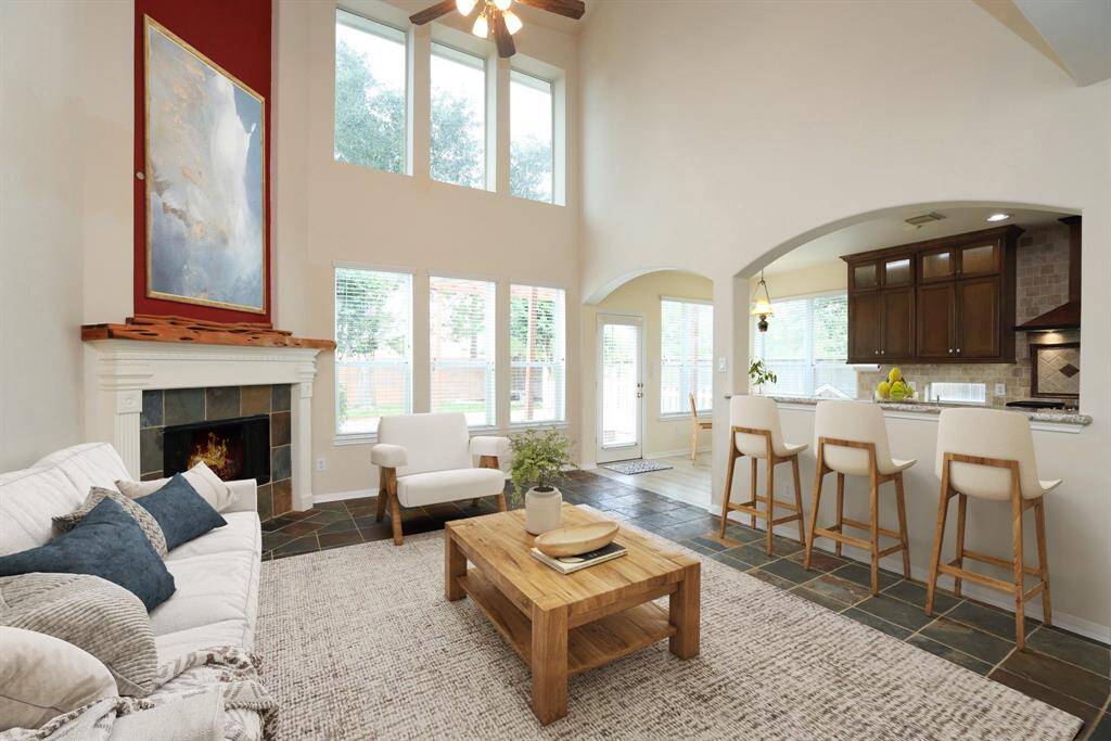 Decorative niche above fireplace for your special photo.