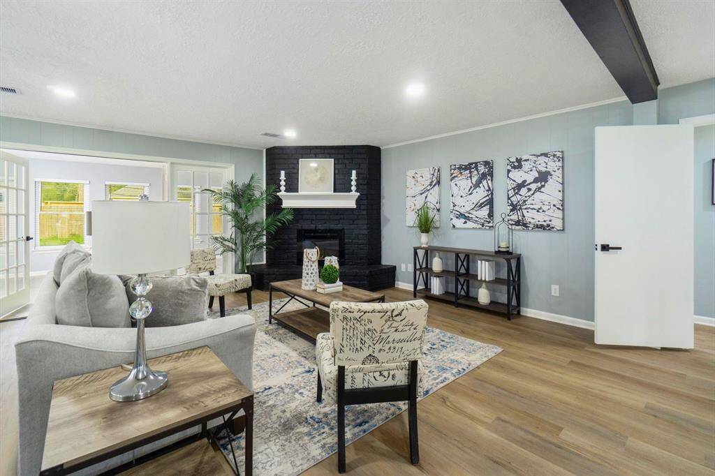 Modern living room with electric fireplace