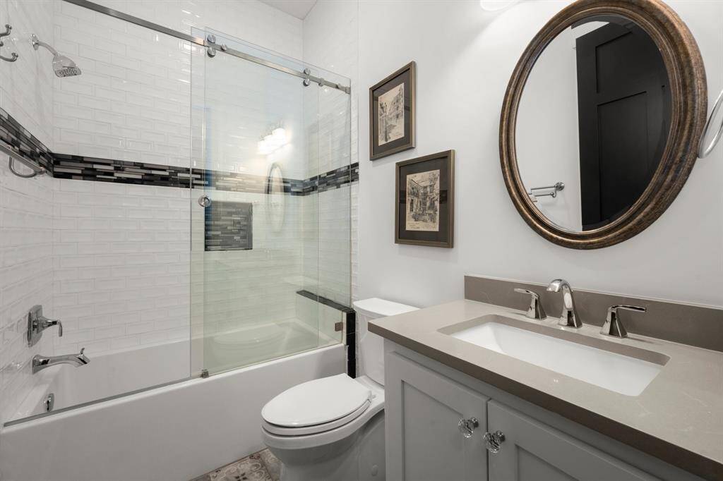 Clean modern finshed donwstairs full bath for your guests.