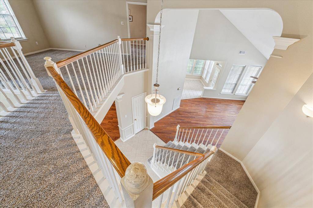 Stairway looking into the family room.