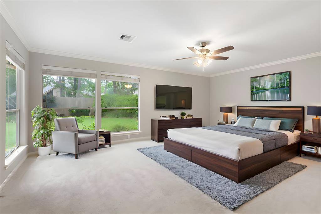 Virtually Staged Primary Bedroom with an amazing view!