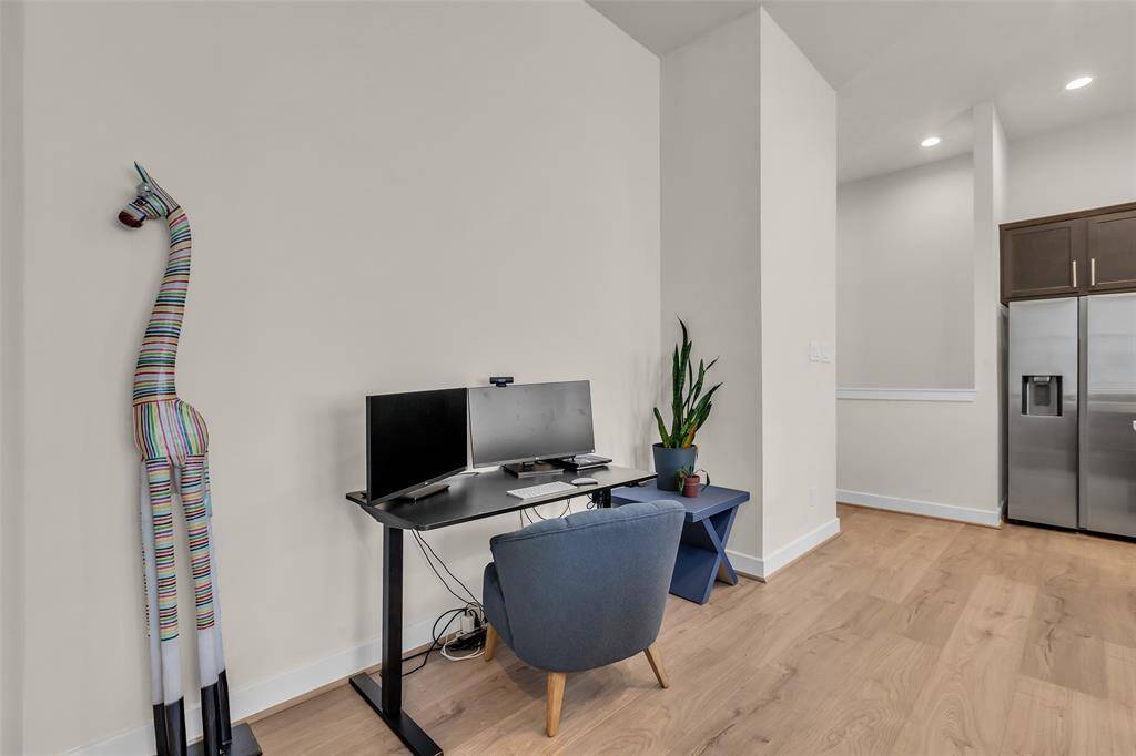 Dining or work space. Wired for chandelier.