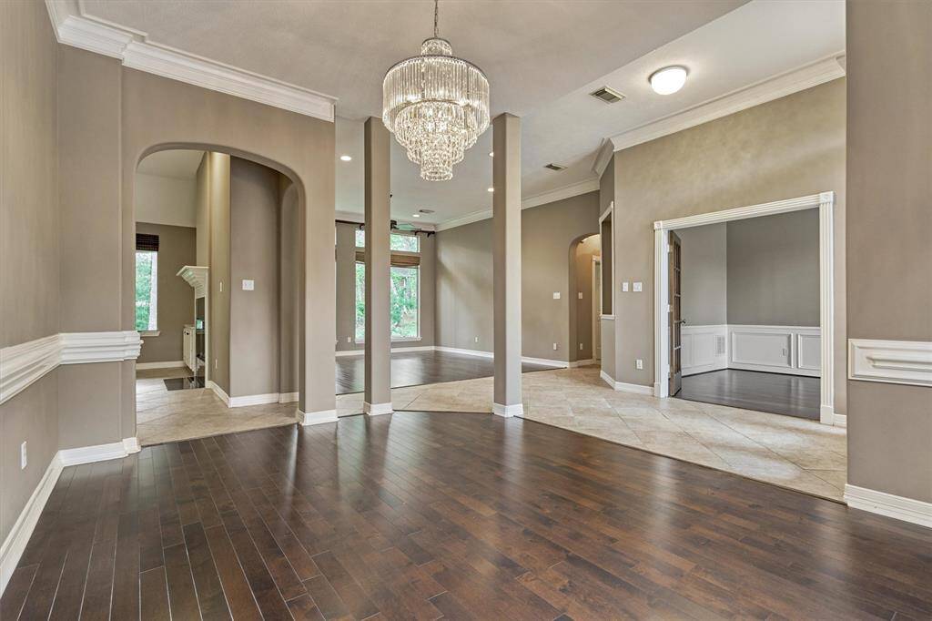 This photo was taken from the dining room. Notice all of the stunning architectural features found throughout this 3200sf home.