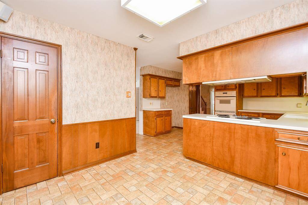 The kitchen area has a pantry.