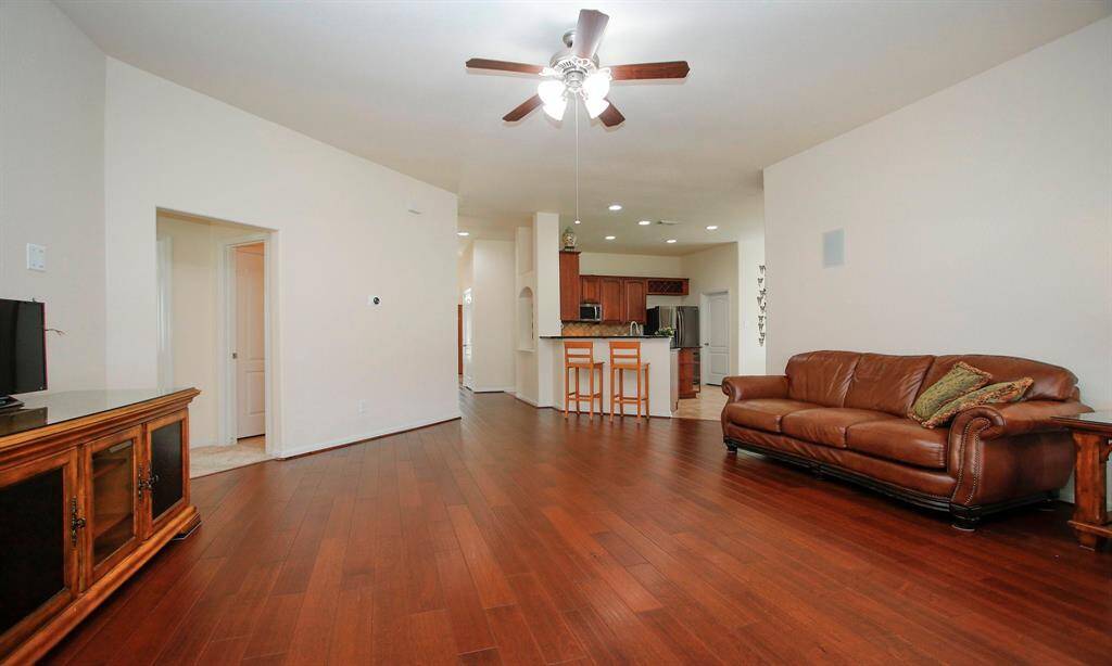 Views from the kitchen to the family room