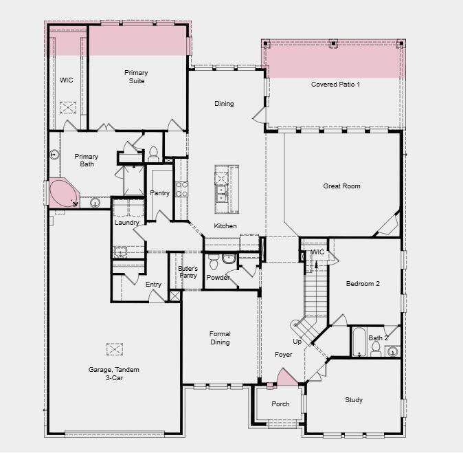 Additional highlights include: Additional upstairs bedroom with bath, extended primary suite, extended covered patio