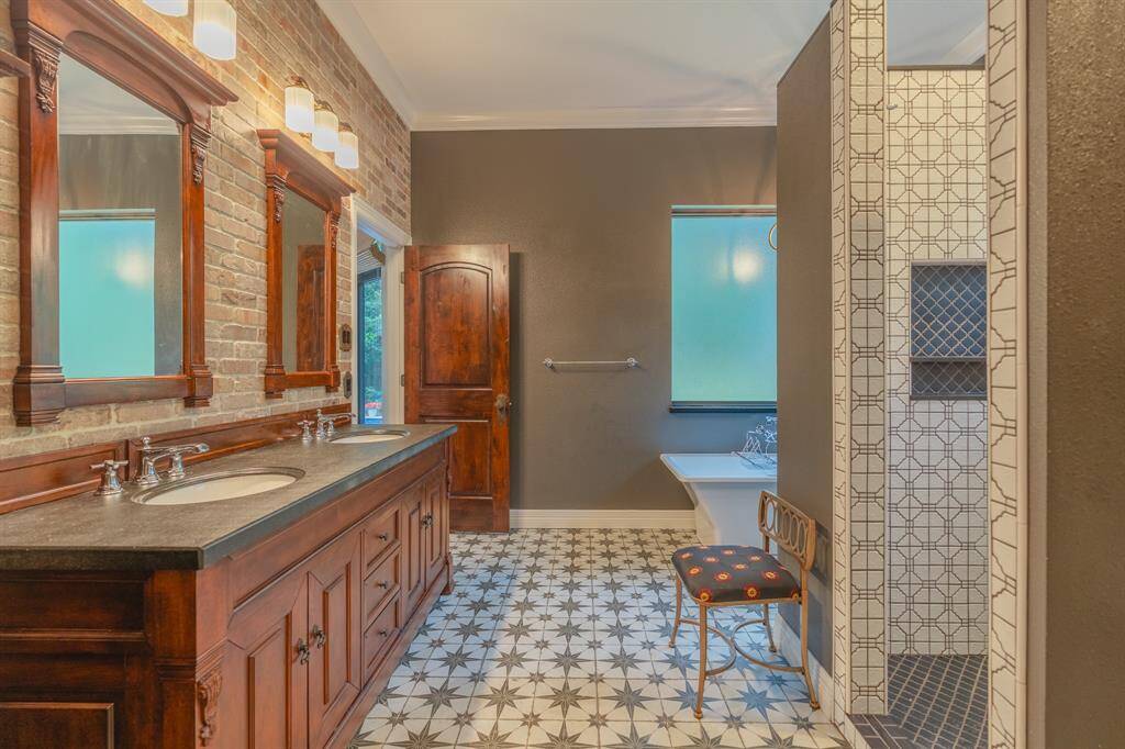 Dual vanities and sleek high end finishes.