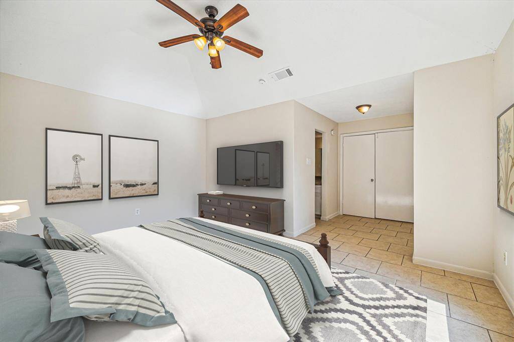 Virtually staged primary bedroom