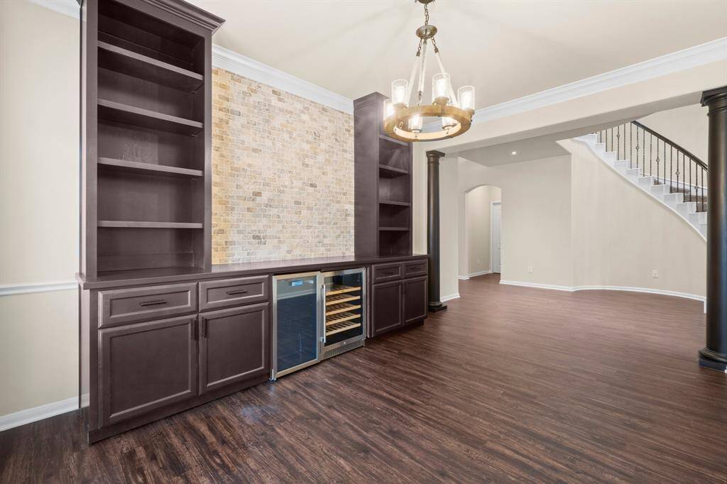 Dining room with wine fridge and regular fridge