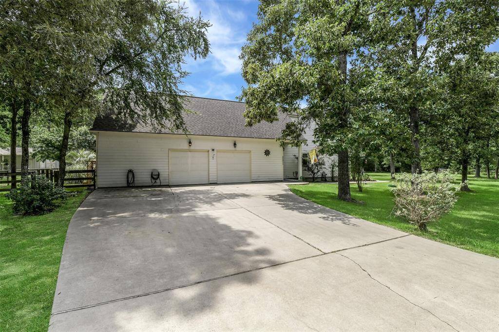 HUGE garage with an oversized driveway.