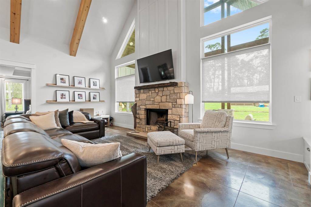 cathedral ceiling in the living area with accent beams!