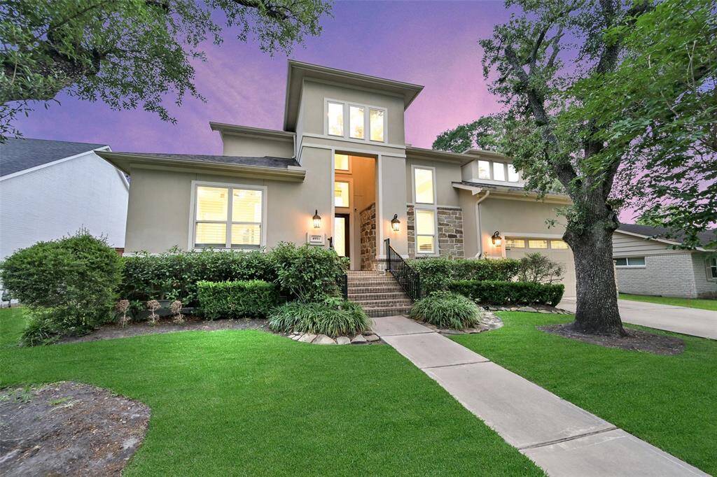 Built in 2017, This spacious Meyerland home features soaring ceilings, primary and one secondary bedroom down, a large covered patio and yard with room for a pool, two studies, a game room and home theater.