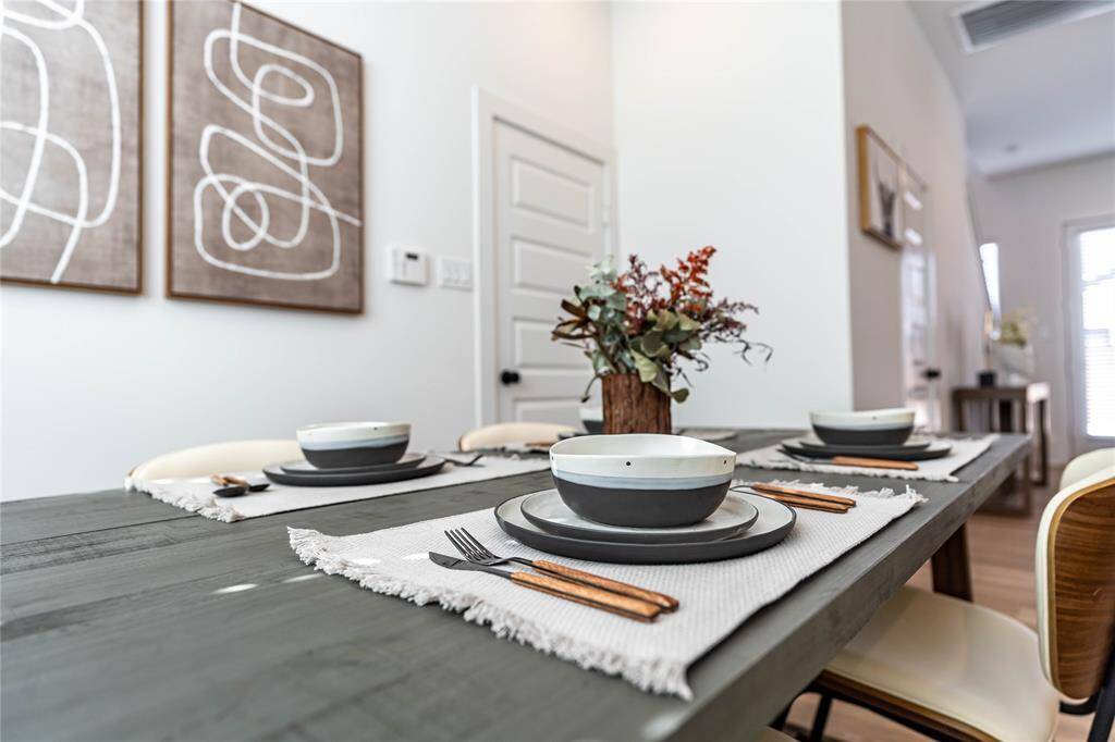 View of the dining and the garage door