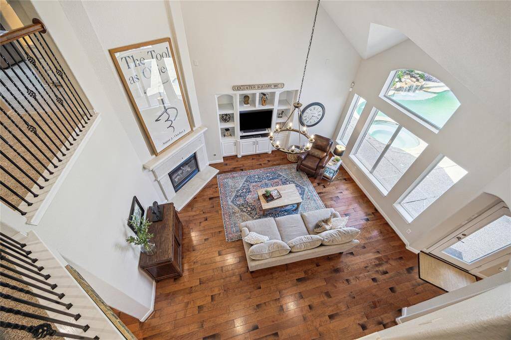View of family room from the second floor landing.