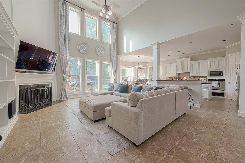 Family Room with high ceilings