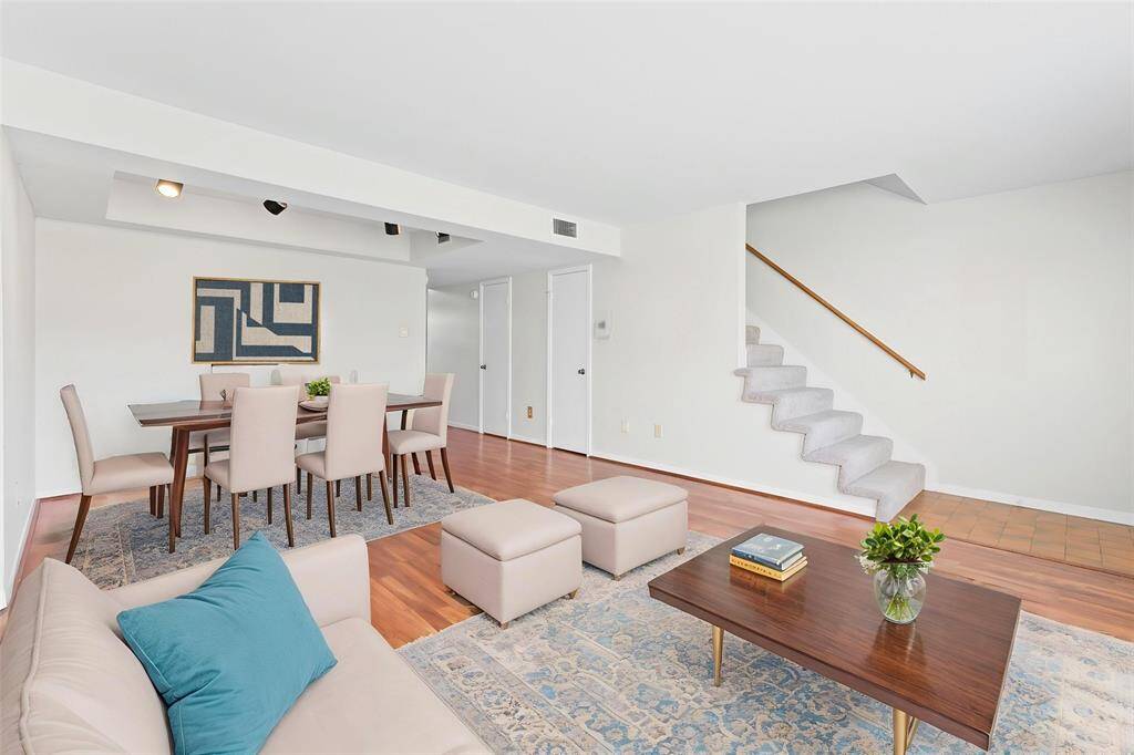Virtually stage to show living room and dining room seperation