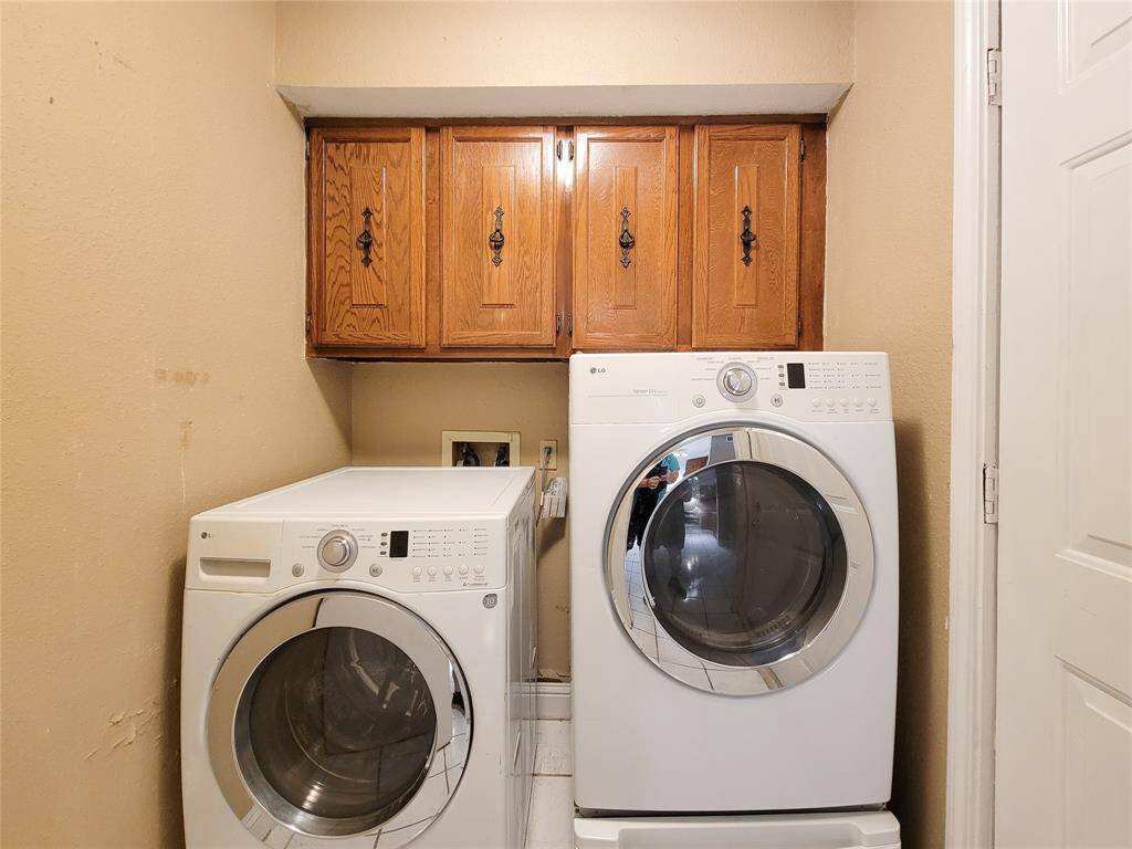 The utility room is off the kitchen on your way to the carport. Washer and dryer are included.